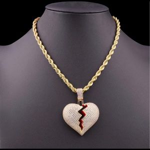 24k White Gold Broken Heart Pendant Necklace